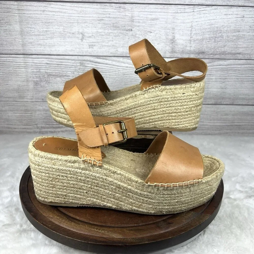 SOLUDOS Minorca High Platform Leather Espadrille Wedge Sandals Shoes Size 10